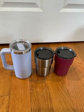 Set of 3 Travel Stainless Steel Coffee Mugs with Lids